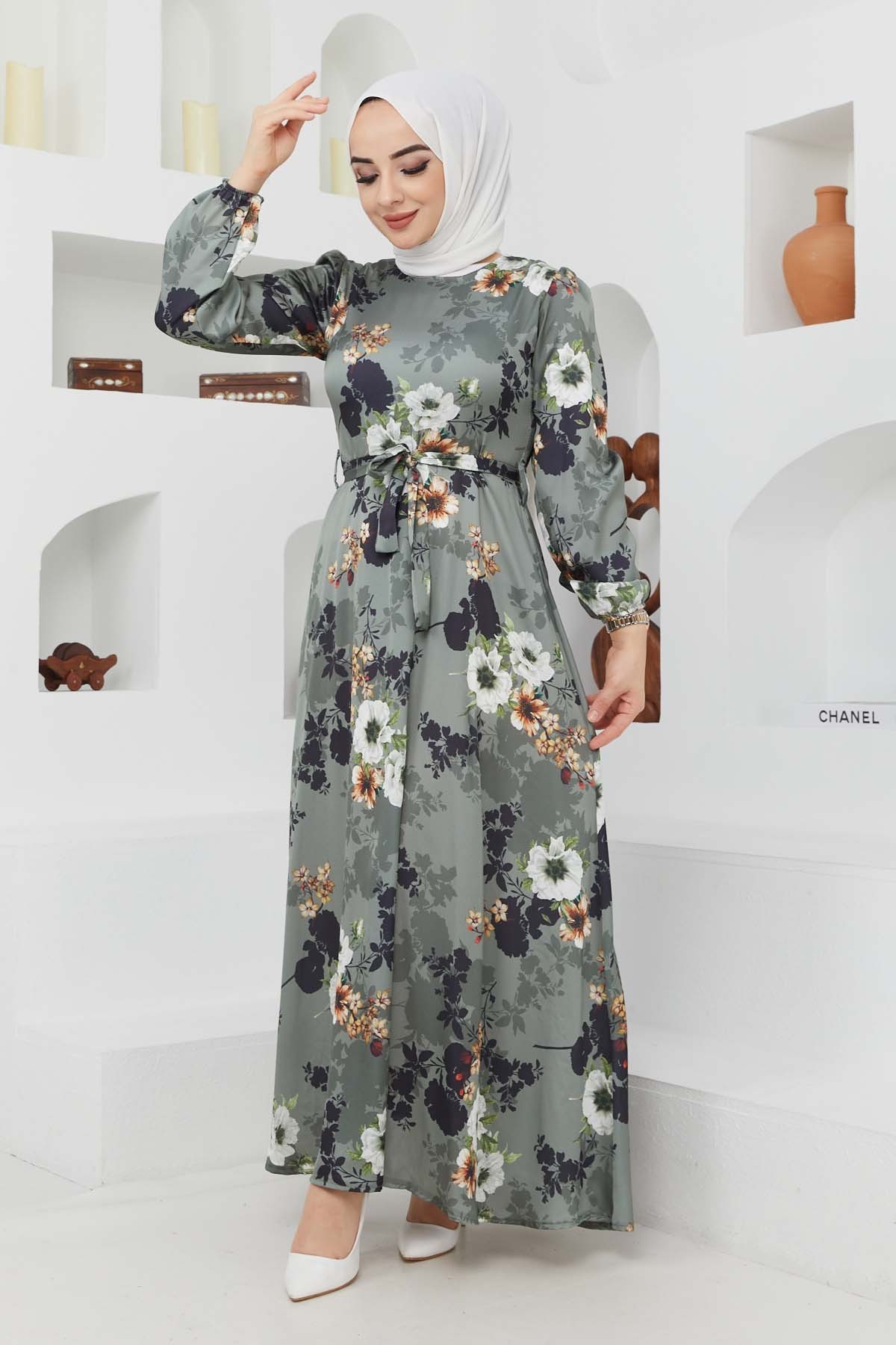 Ayşe Saten Elbise - Yeşil