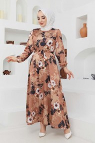 Ayşe Saten Elbise - Camel