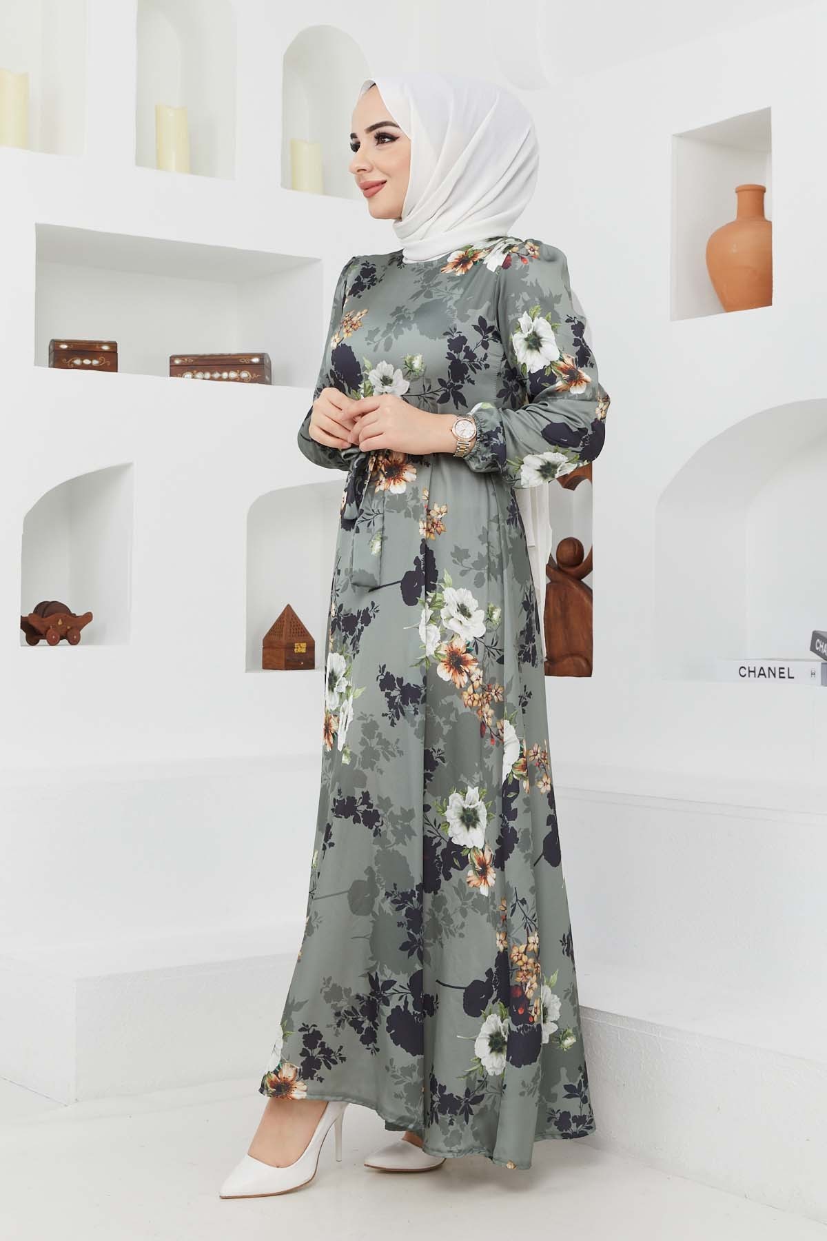 Ayşe Saten Elbise - Yeşil