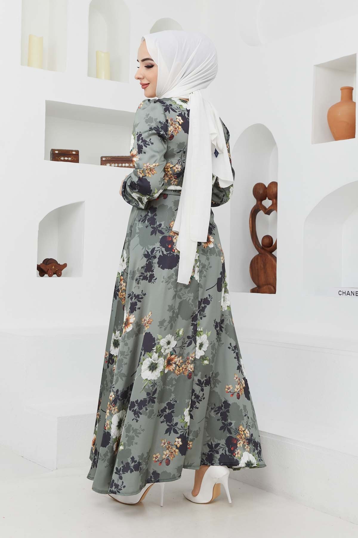 Ayşe Saten Elbise - Yeşil