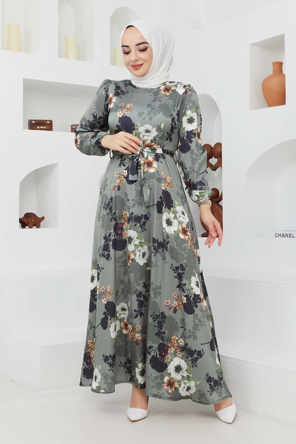 Ayşe Saten Elbise - Yeşil