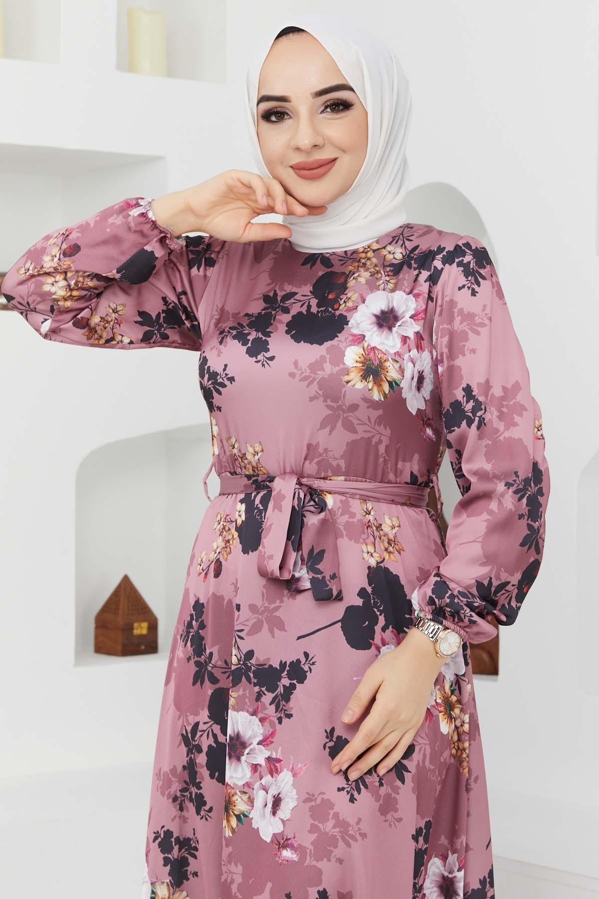 Ayşe Saten Elbise - Lila