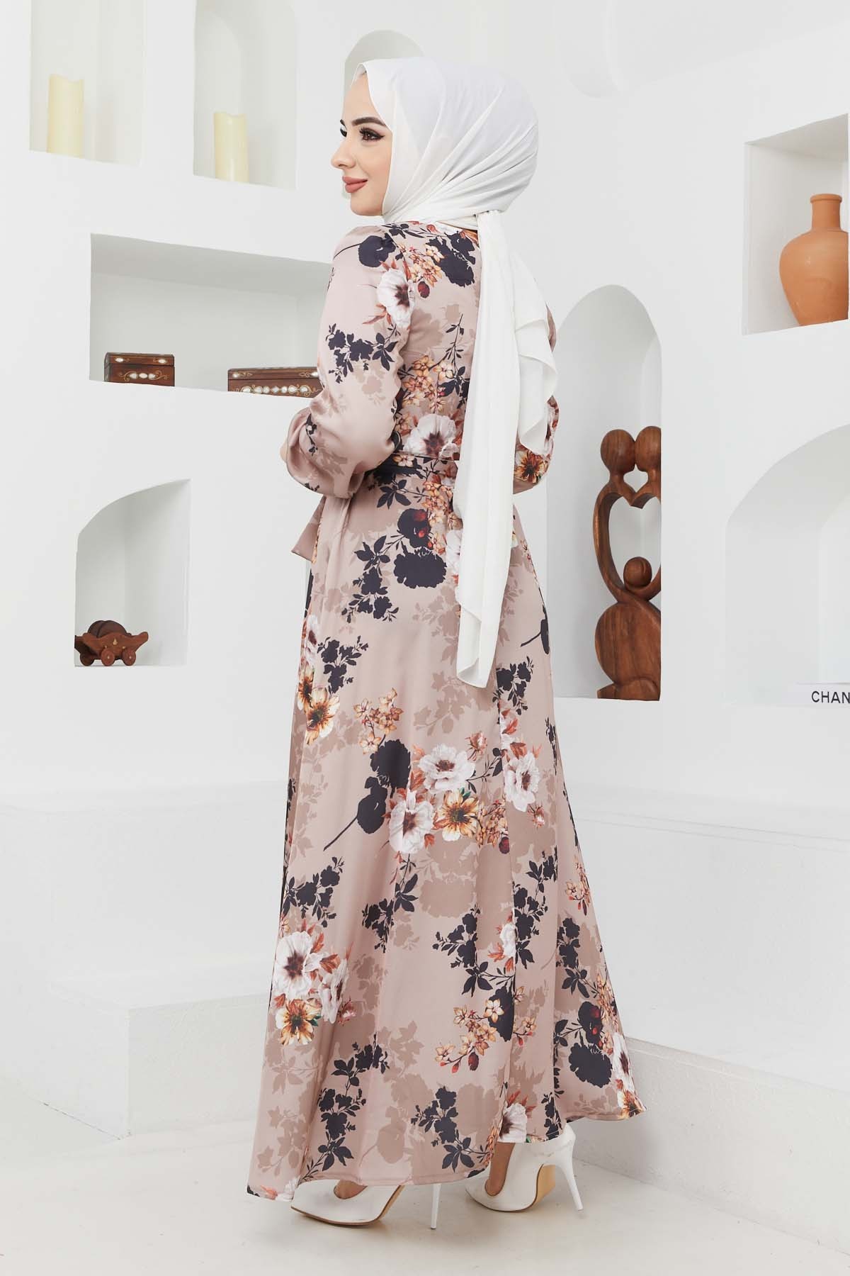 Ayşe Saten Elbise - Bej