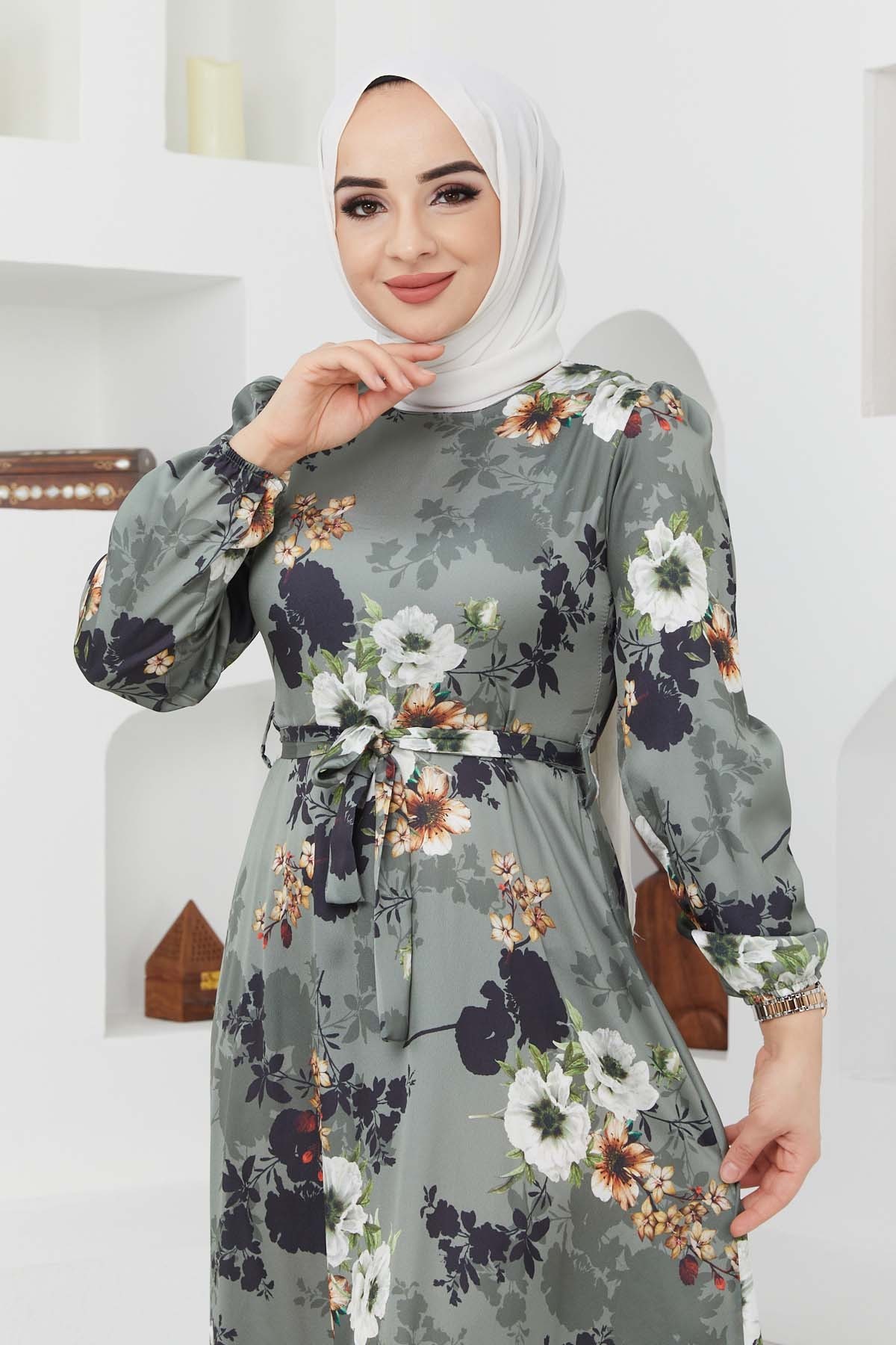 Ayşe Saten Elbise - Yeşil