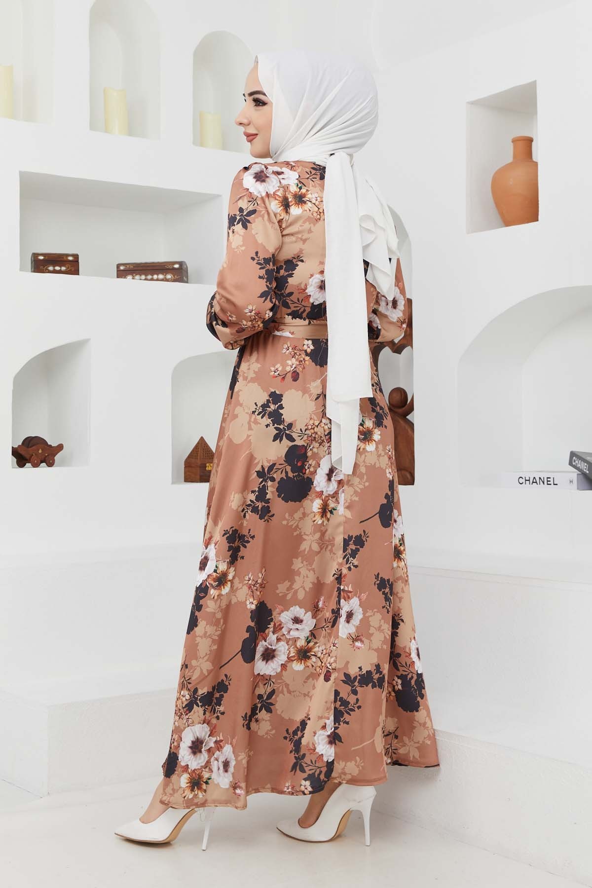 Ayşe Saten Elbise - Camel