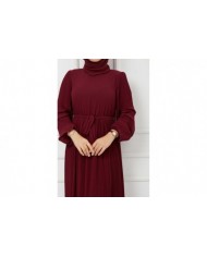 Pilise Detaylı Şifon Elbise - Bordo