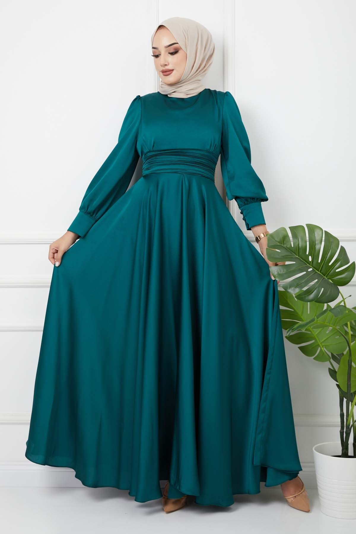 Beli Piliseli Abiye - Yeşil