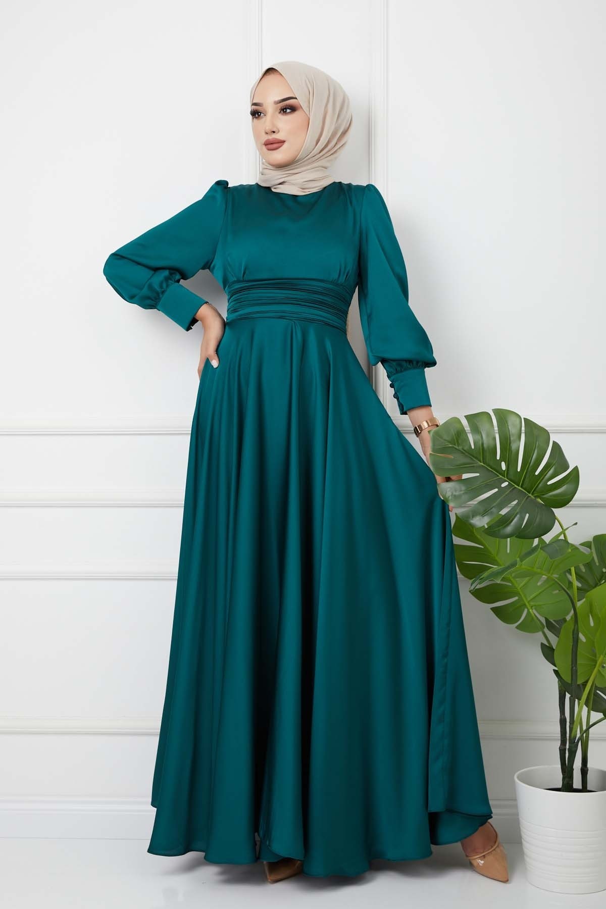 Beli Piliseli Abiye - Yeşil