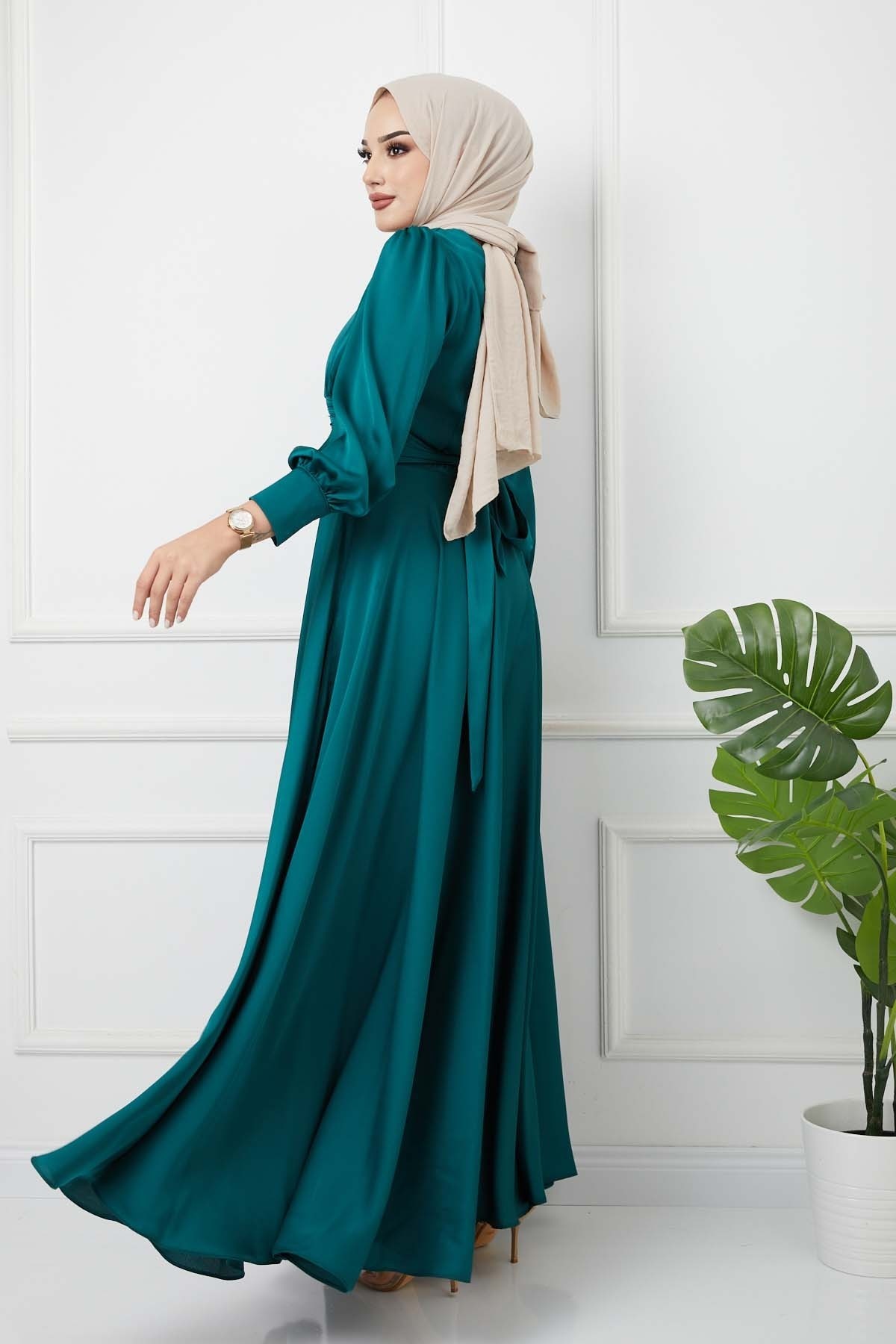 Beli Piliseli Abiye - Yeşil