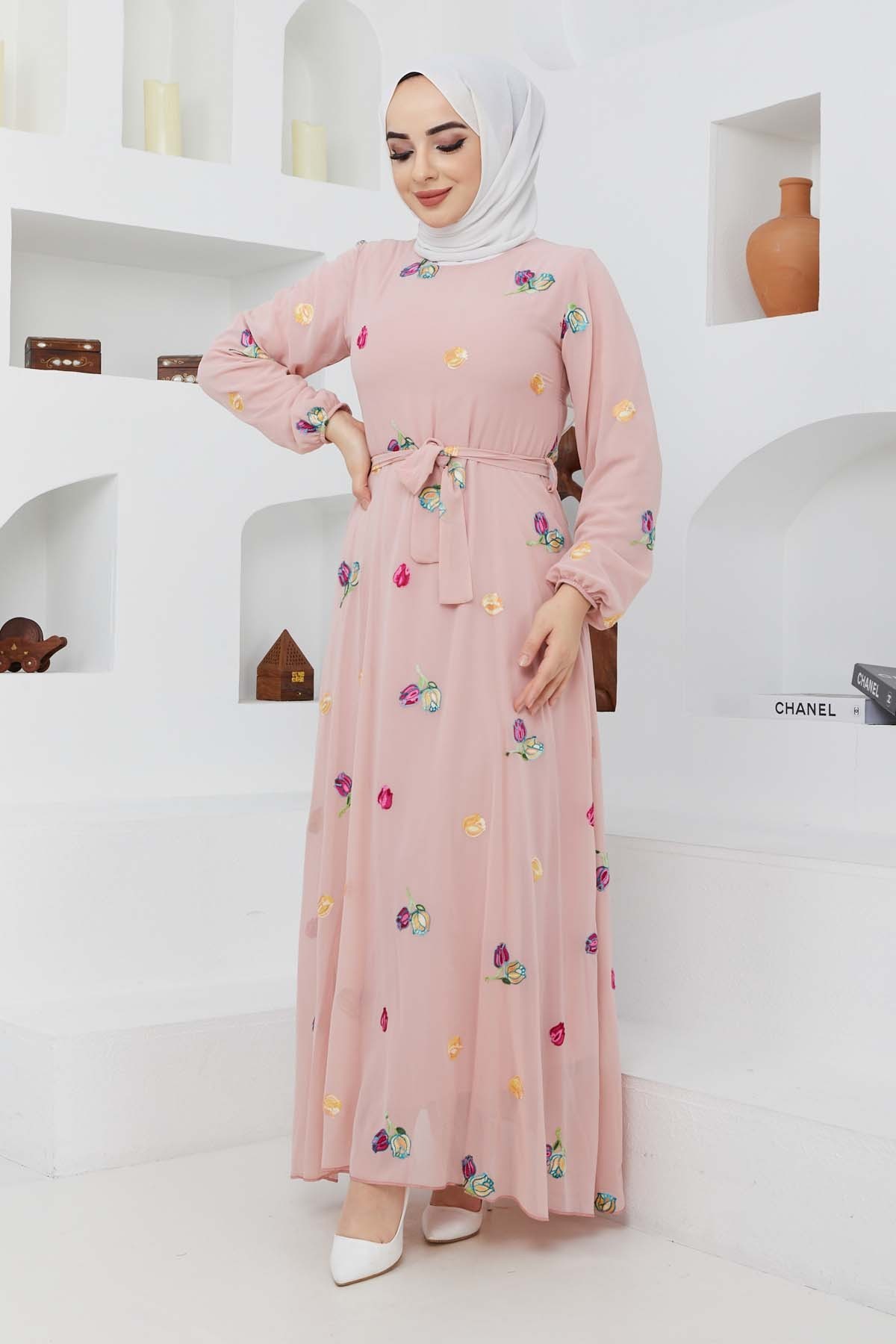 Alya Şifon Elbise - Gül Kurusu