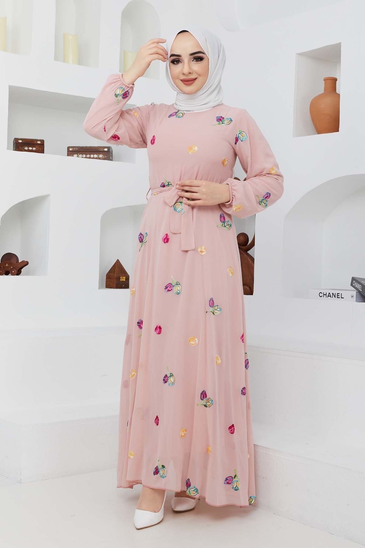 Alya Şifon Elbise - Gül Kurusu