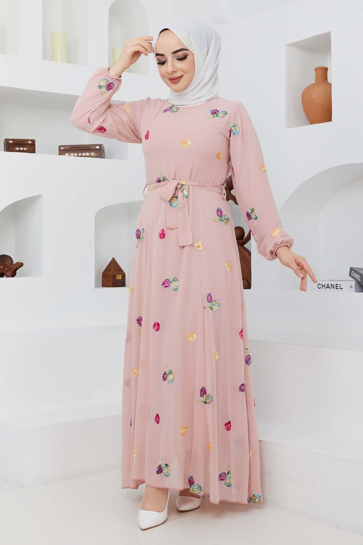 Alya Şifon Elbise - Gül Kurusu