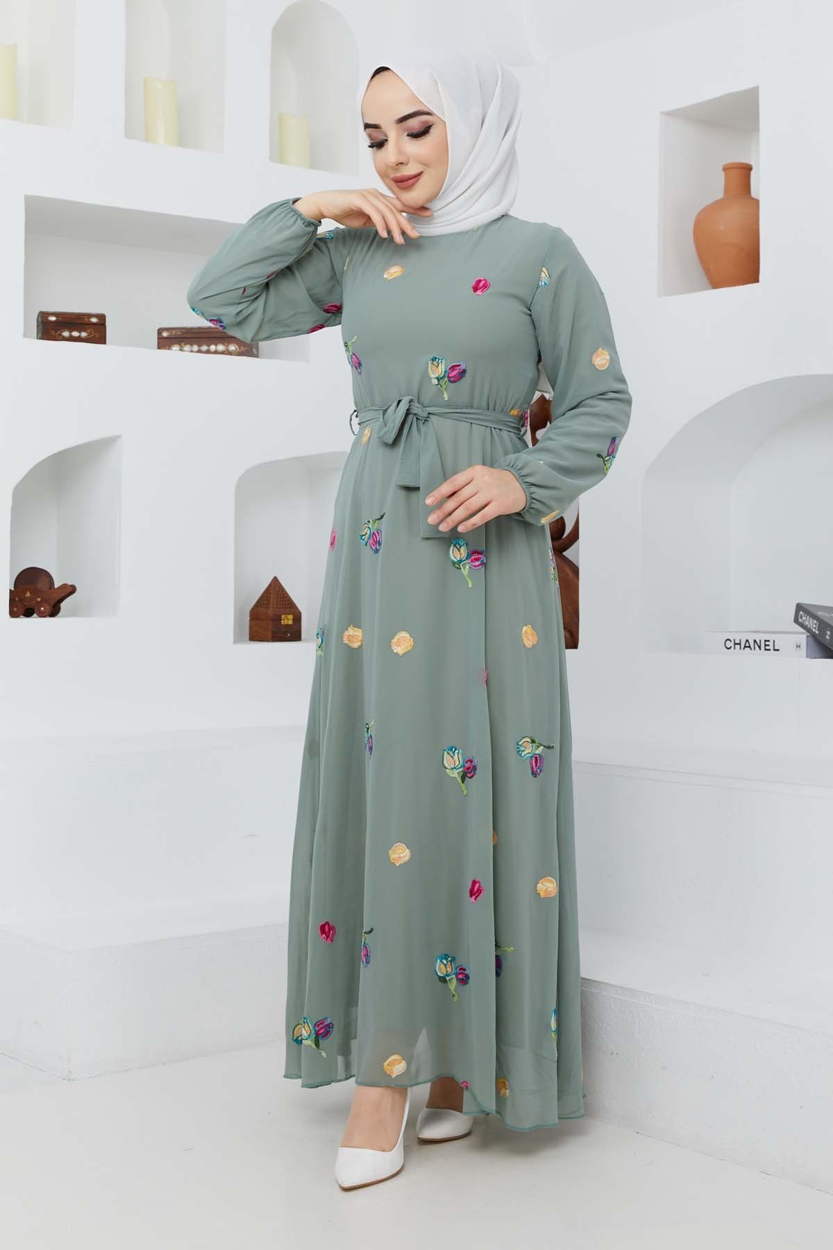 Alya Şifon Elbise - Yeşil