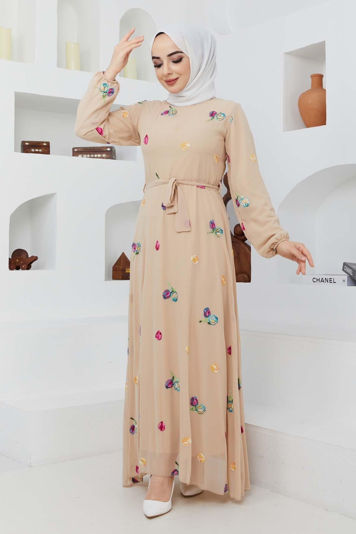 Alya Şifon Elbise - Bej