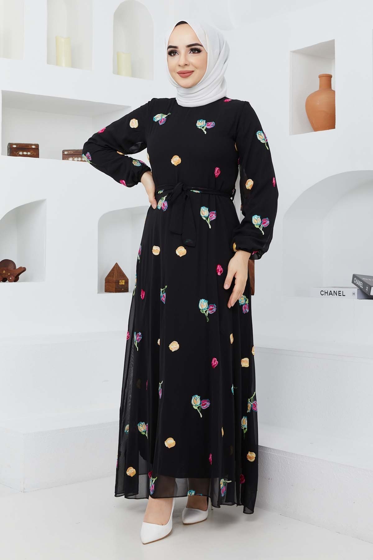 Alya Şifon Elbise - Siyah