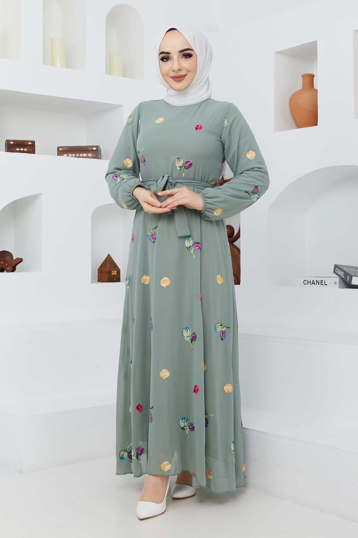 Alya Şifon Elbise - Yeşil