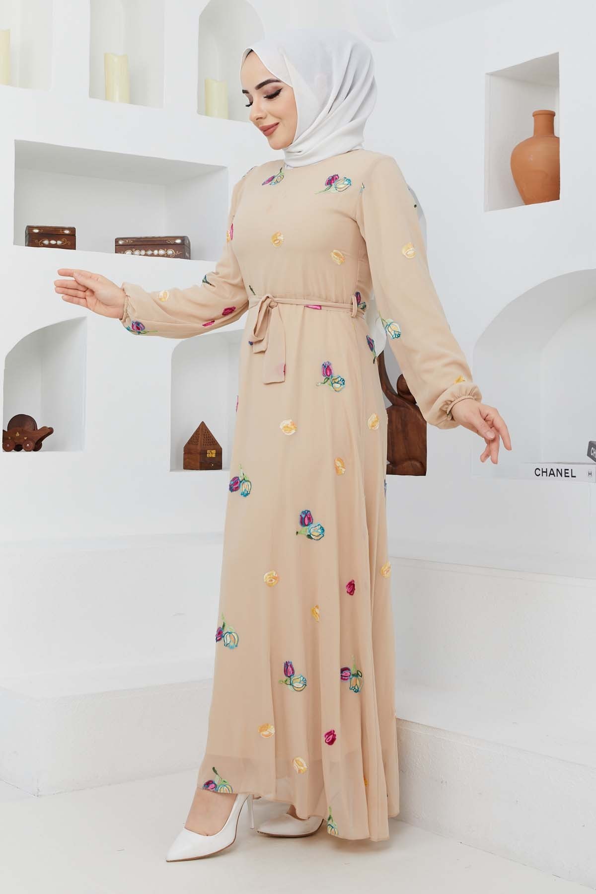 Alya Şifon Elbise - Bej