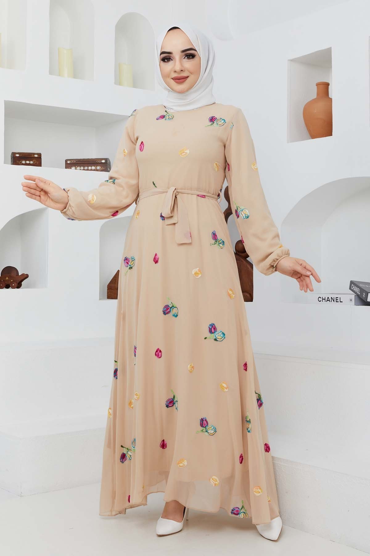 Alya Şifon Elbise - Bej