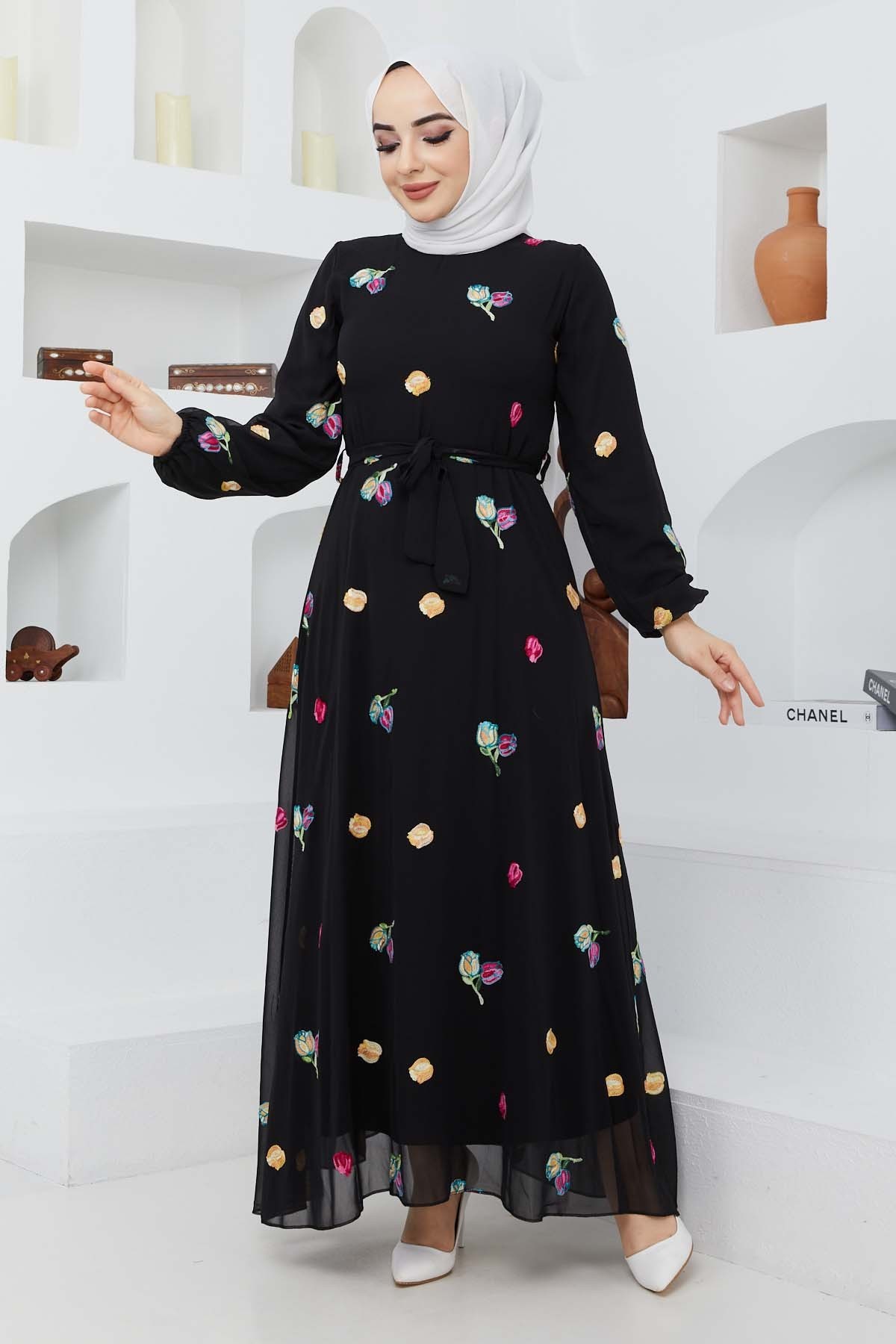 Alya Şifon Elbise - Siyah