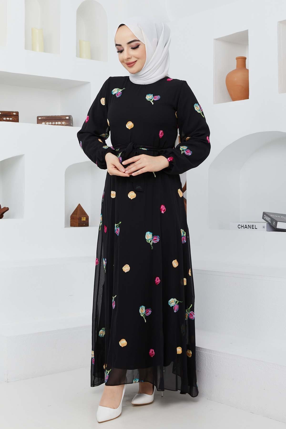 Alya Şifon Elbise - Siyah