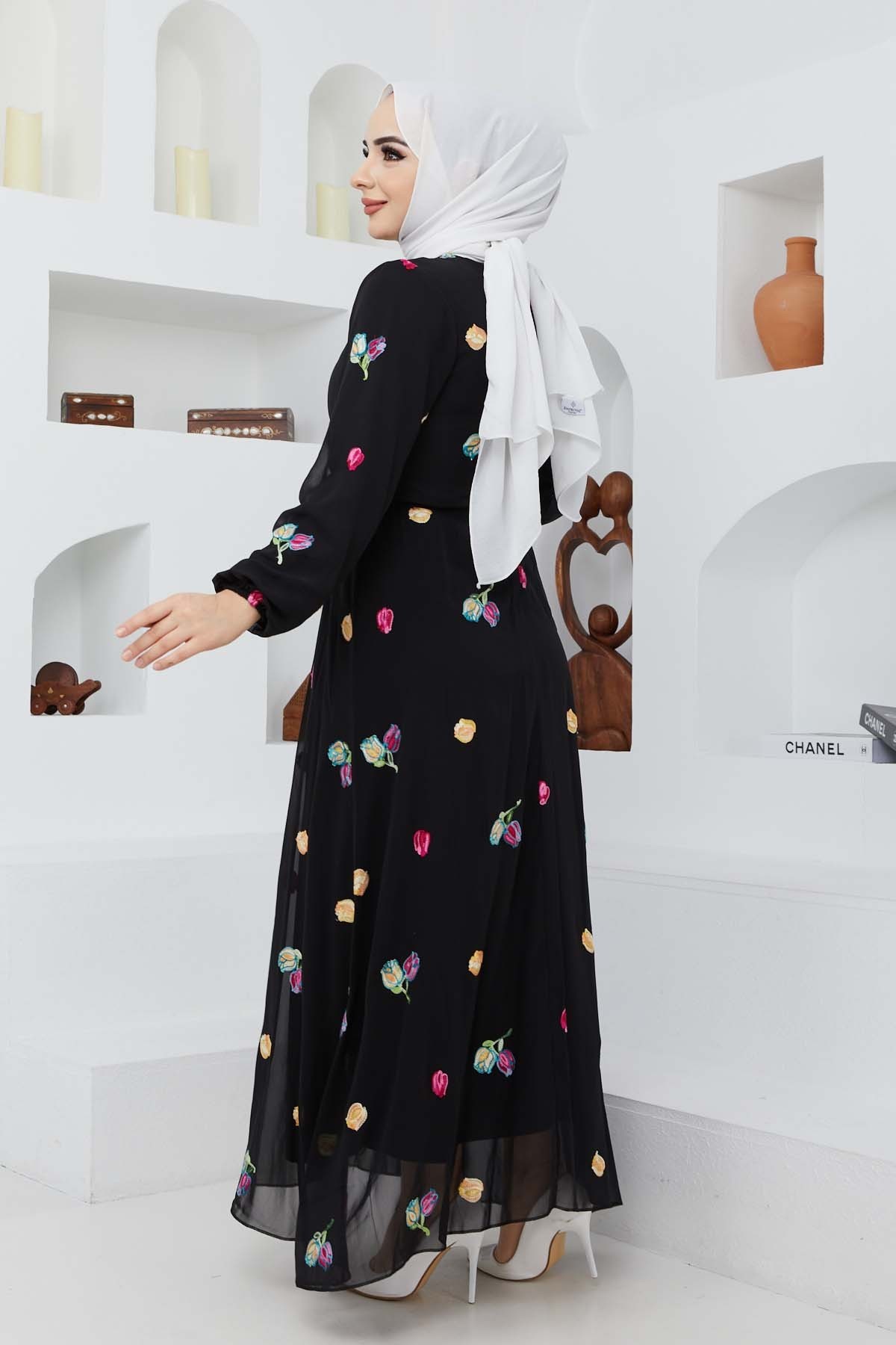 Alya Şifon Elbise - Siyah