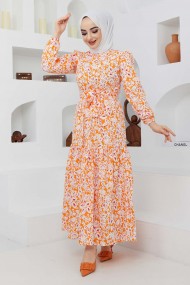 Cankız Çiçek Elbise - Oranj