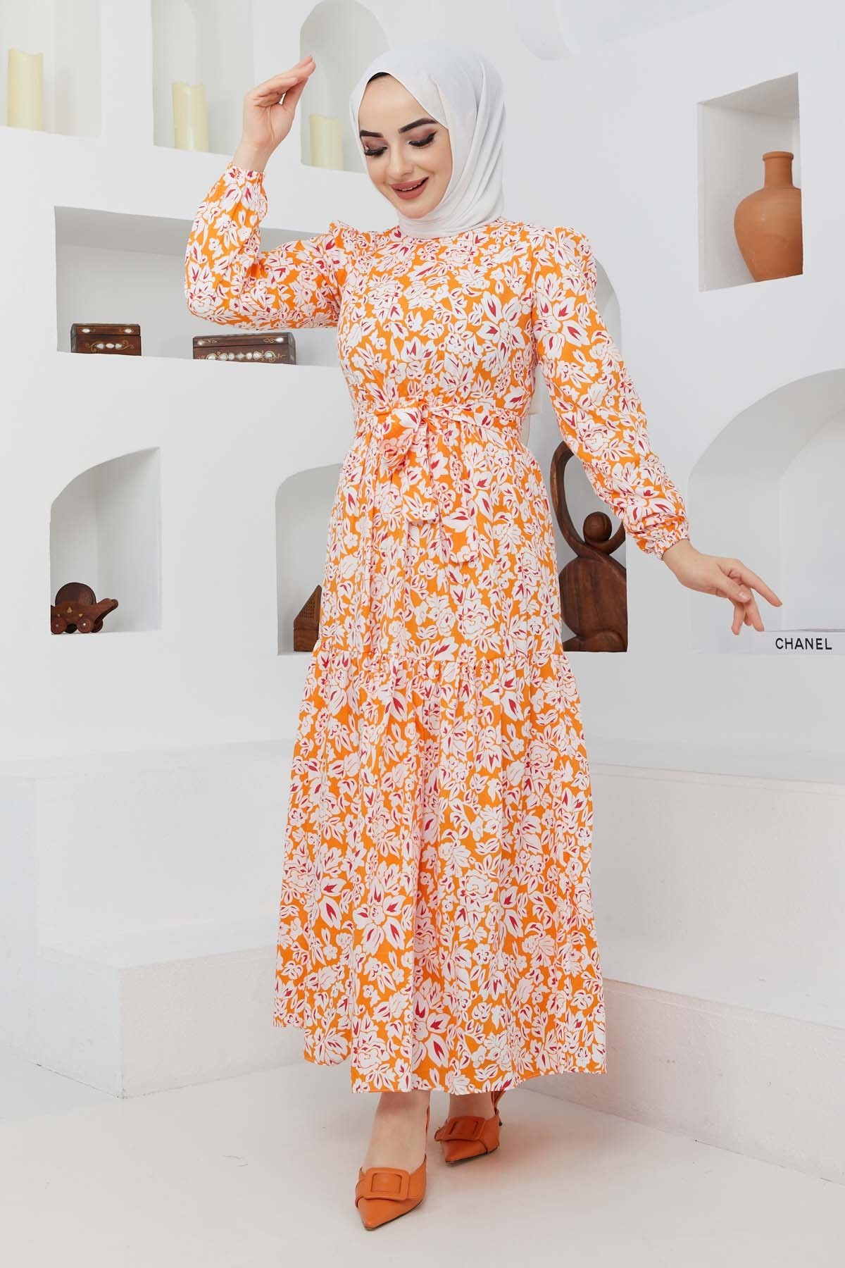Cankız Çiçek Elbise - Oranj