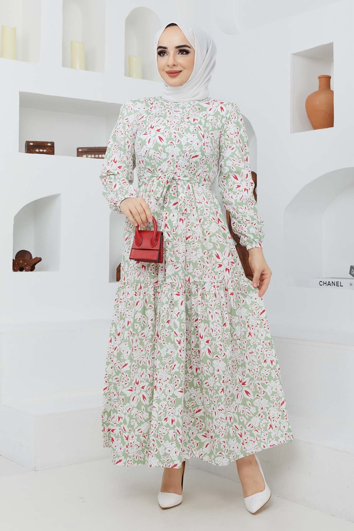 Cankız Çiçek Elbise - Yeşil