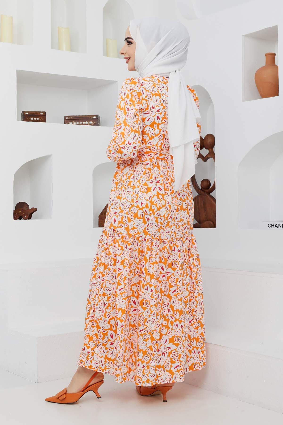 Cankız Çiçek Elbise - Oranj