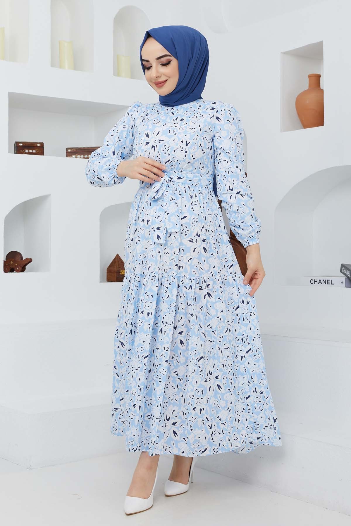 Cankız Çiçek Elbise - Bebe Mavi