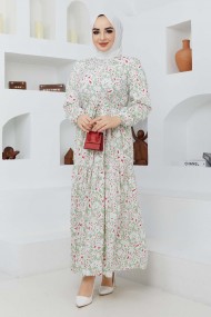 Cankız Çiçek Elbise - Yeşil