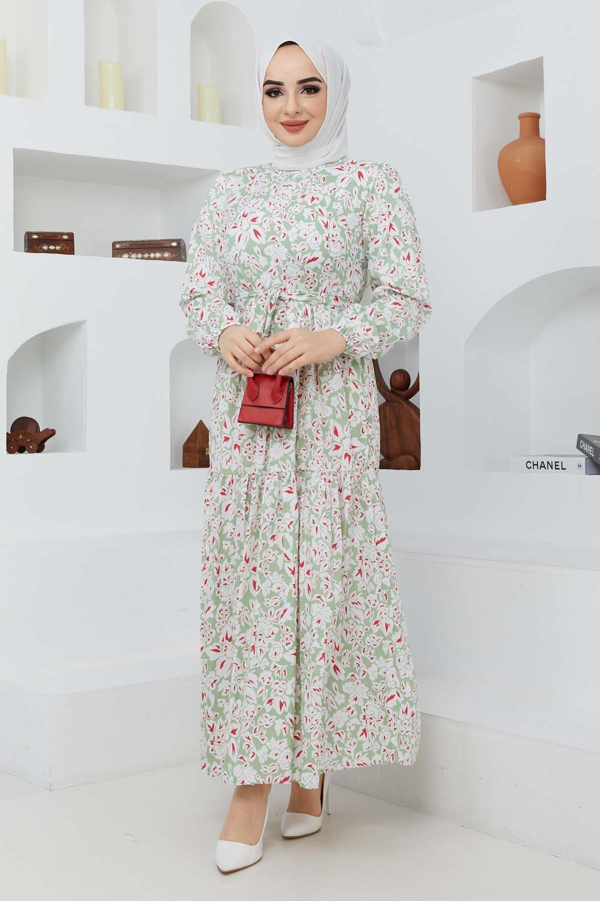 Cankız Çiçek Elbise - Yeşil