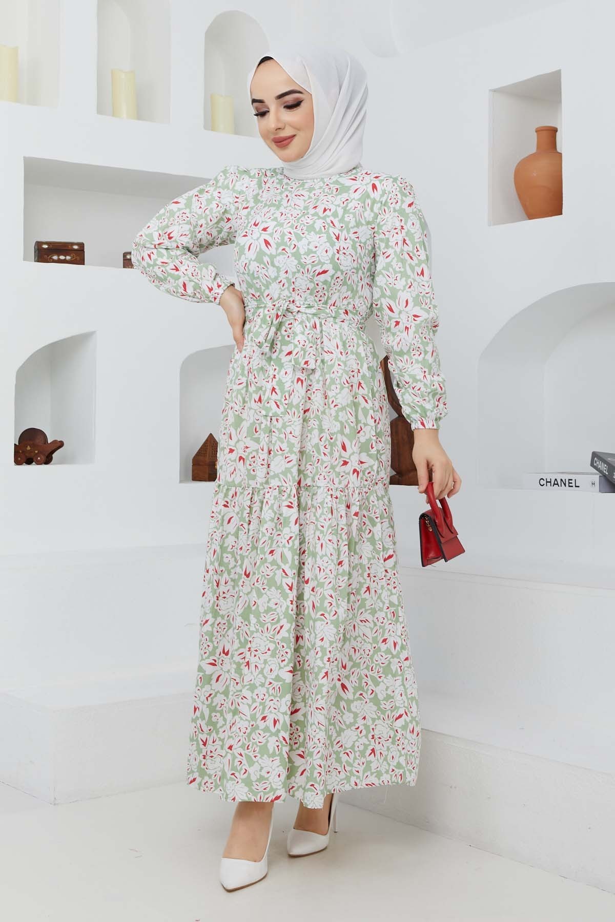 Cankız Çiçek Elbise - Yeşil