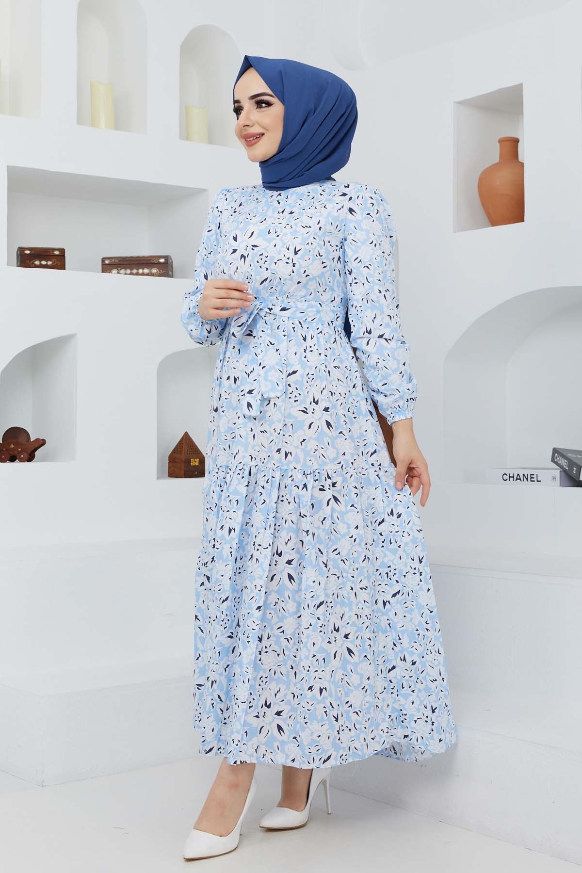 Cankız Çiçek Elbise - Bebe Mavi