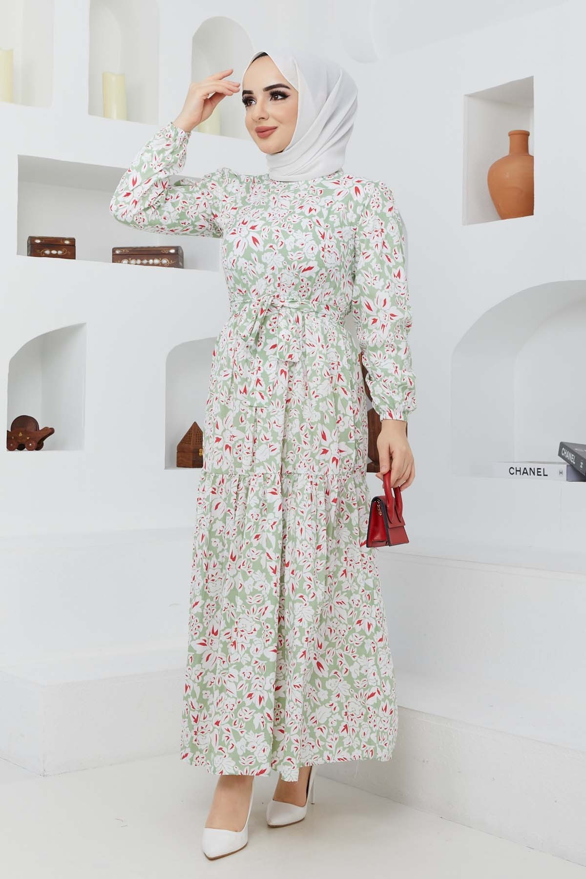 Cankız Çiçek Elbise - Yeşil