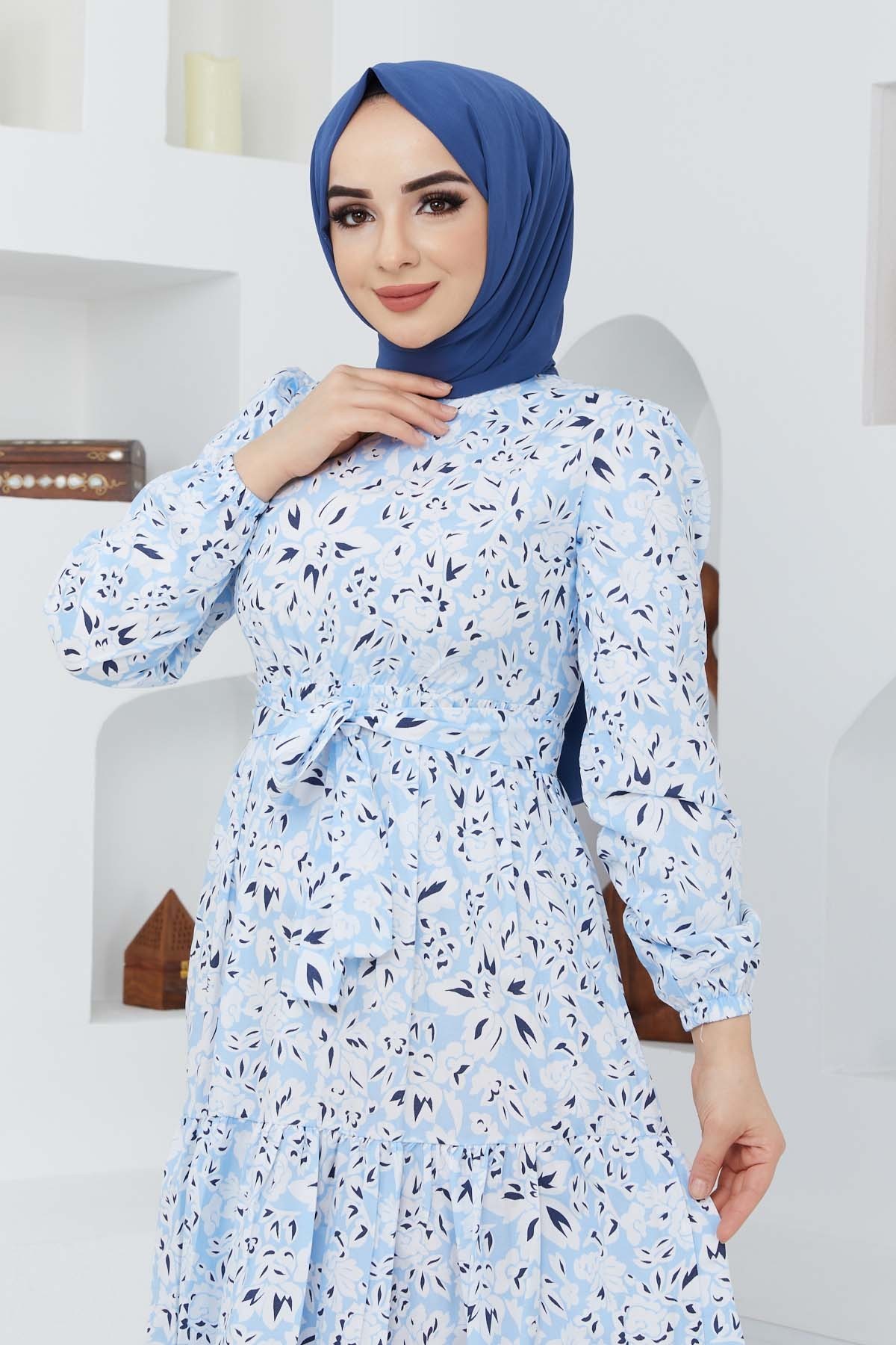 Cankız Çiçek Elbise - Bebe Mavi