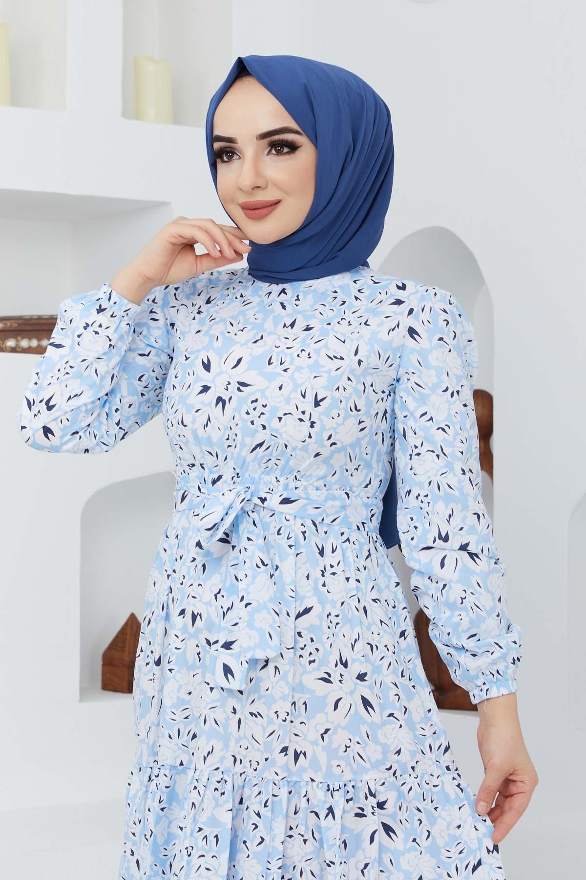 Cankız Çiçek Elbise - Bebe Mavi