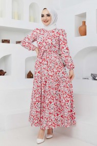 Cankız Çiçek Elbise - Kırmızı