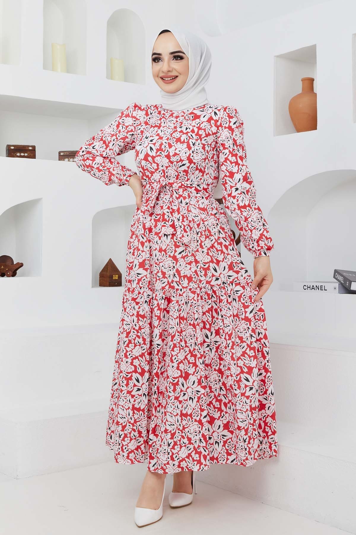 Cankız Çiçek Elbise - Kırmızı