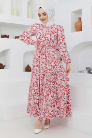 Cankız Çiçek Elbise - Kırmızı