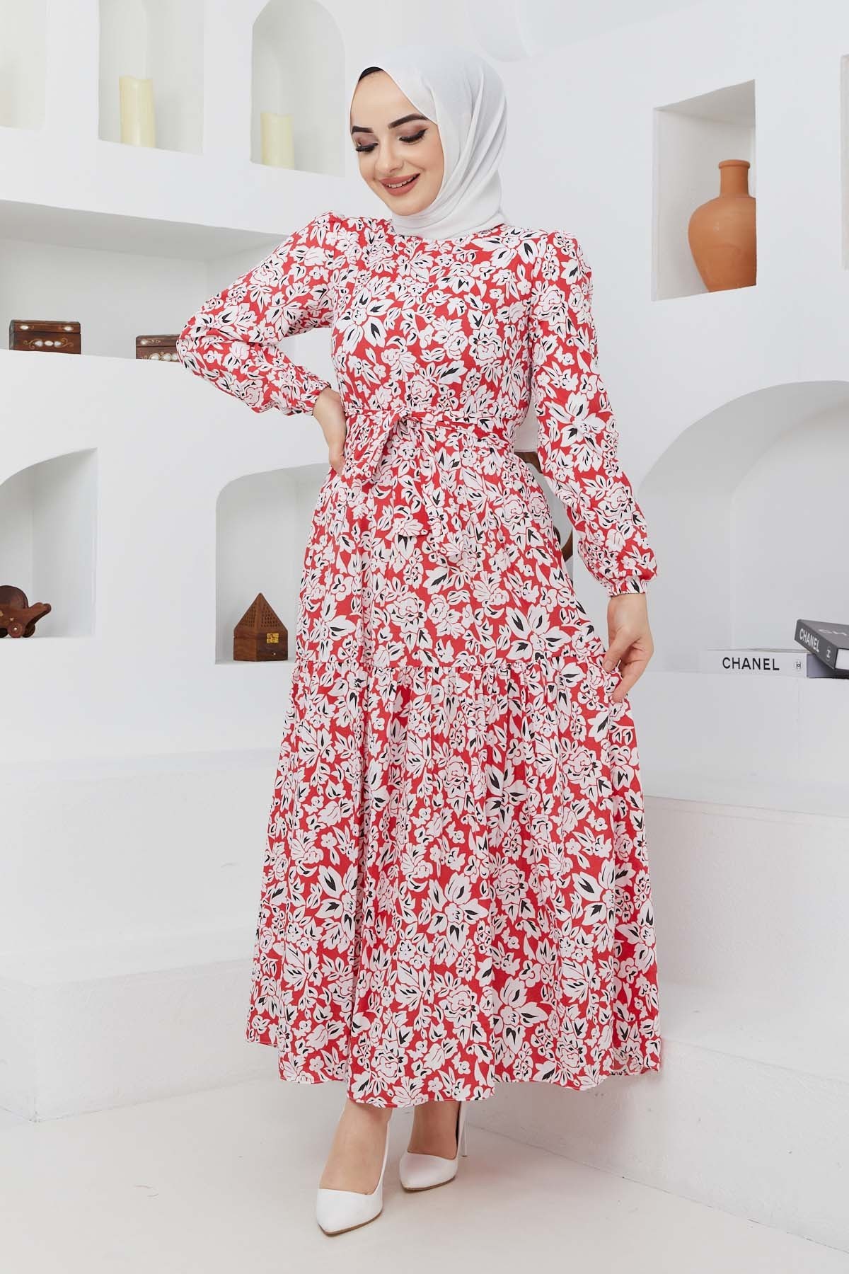 Cankız Çiçek Elbise - Kırmızı