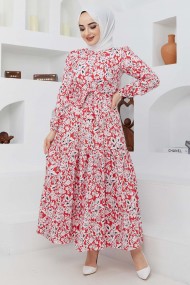 Cankız Çiçek Elbise - Kırmızı