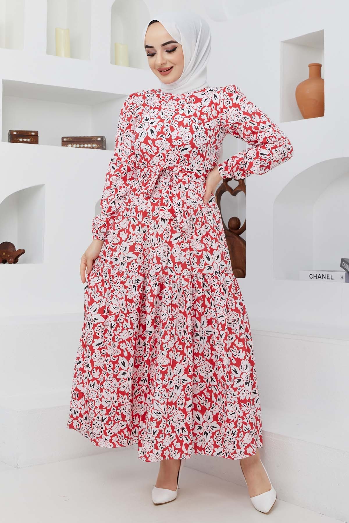 Cankız Çiçek Elbise - Kırmızı