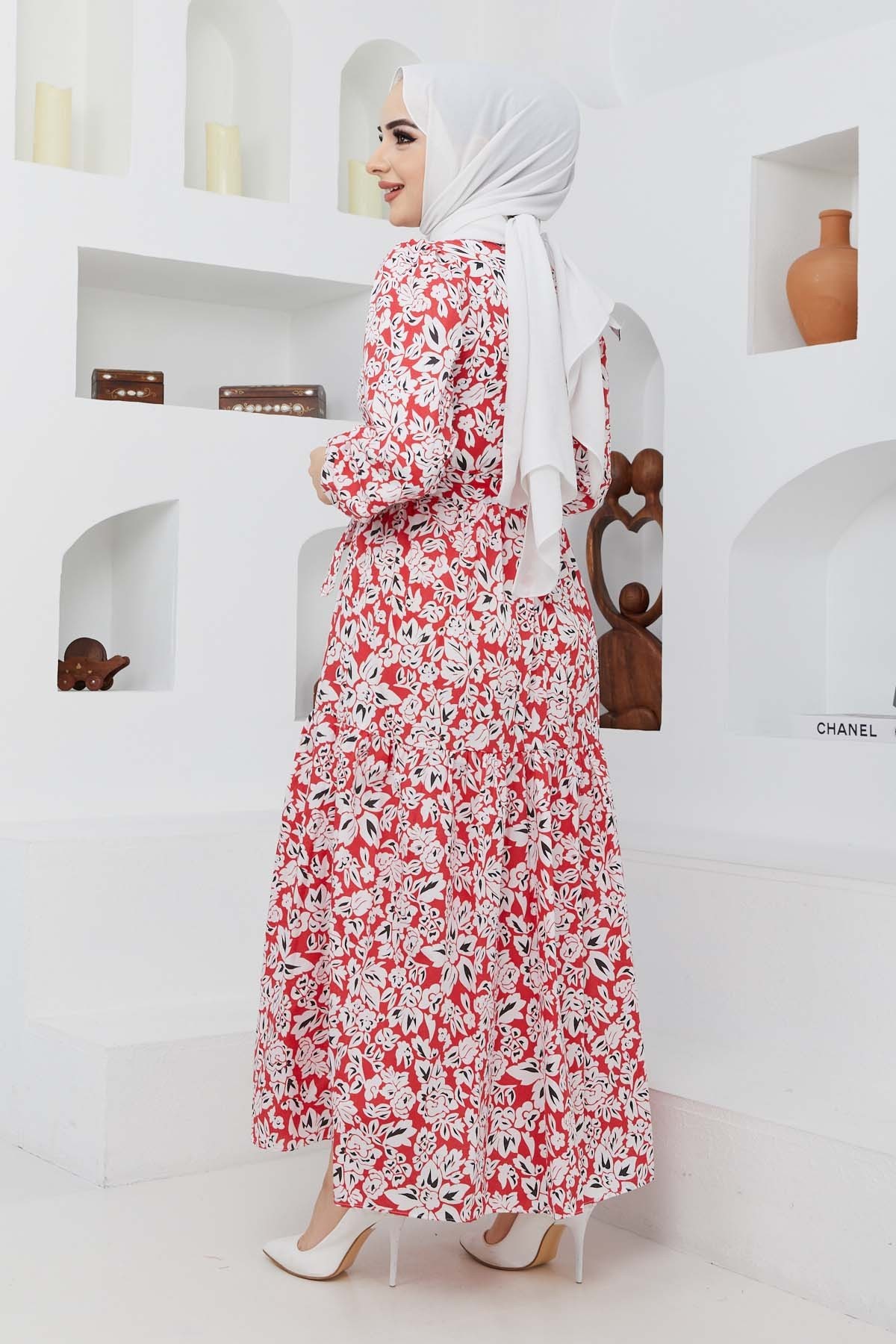 Cankız Çiçek Elbise - Kırmızı