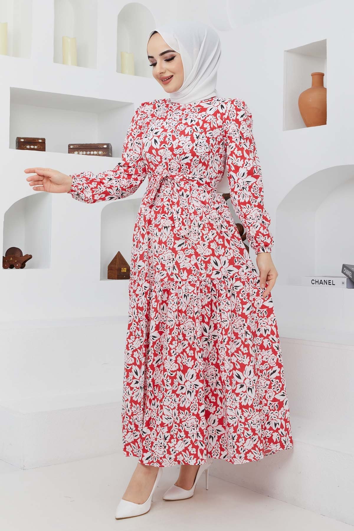 Cankız Çiçek Elbise - Kırmızı