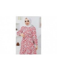 Cankız Çiçek Elbise - Kırmızı