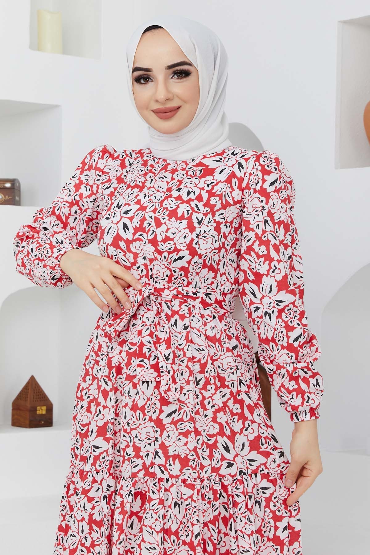 Cankız Çiçek Elbise - Kırmızı