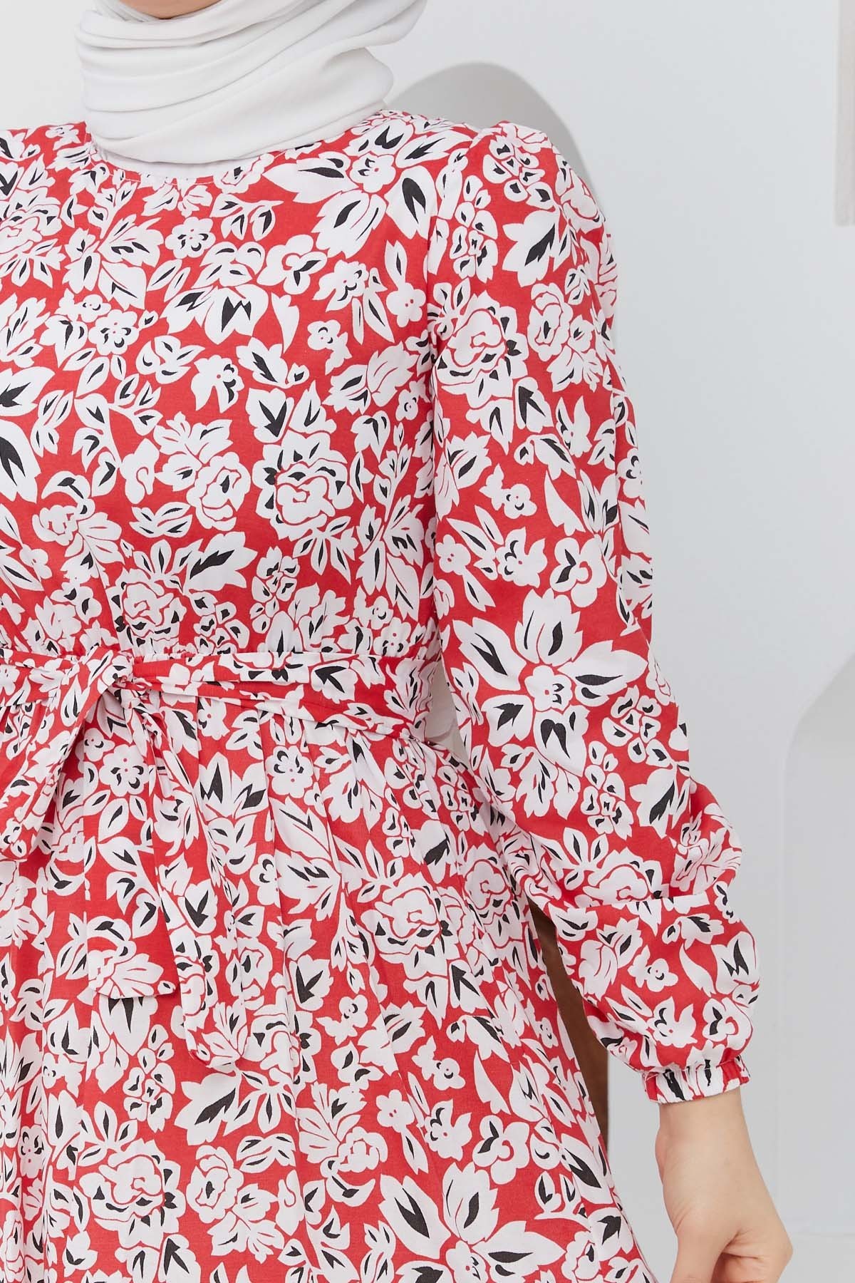 Cankız Çiçek Elbise - Kırmızı