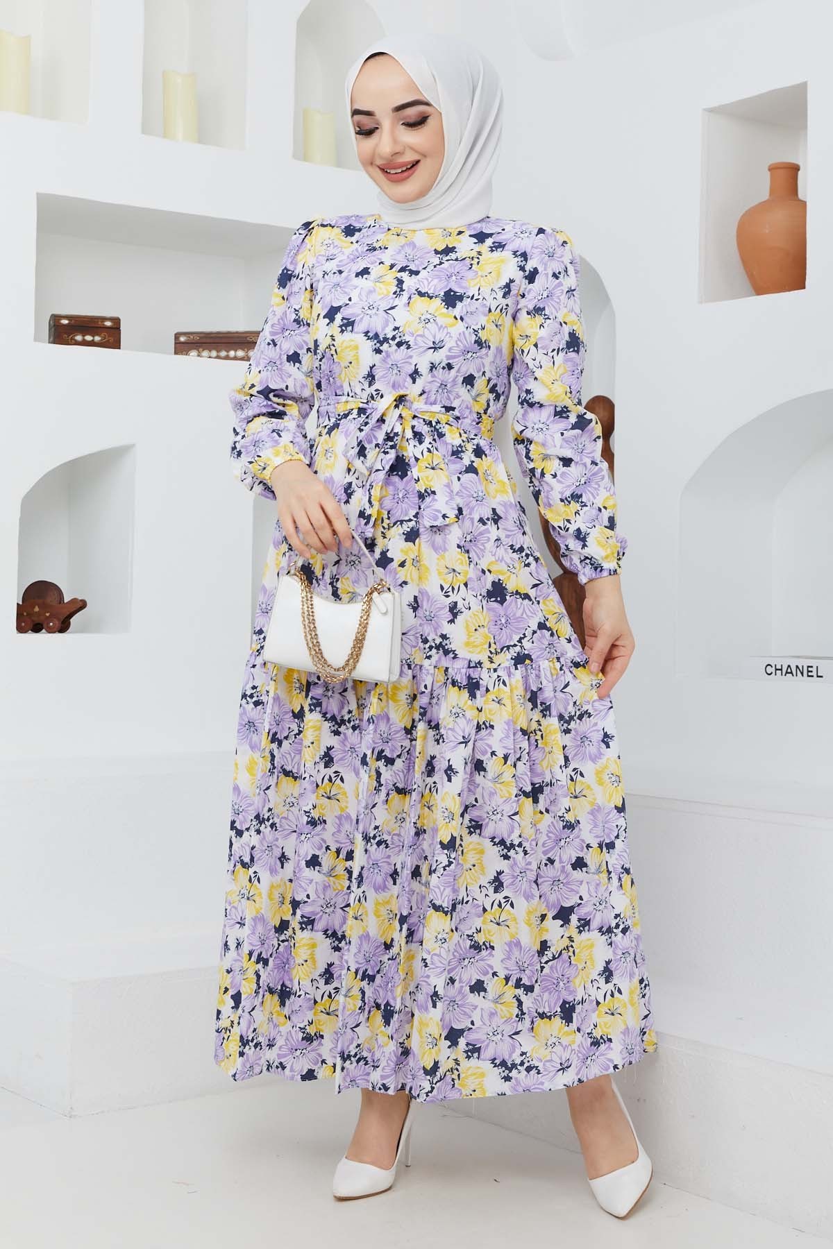 Cankız Çiçek Elbise - Lila