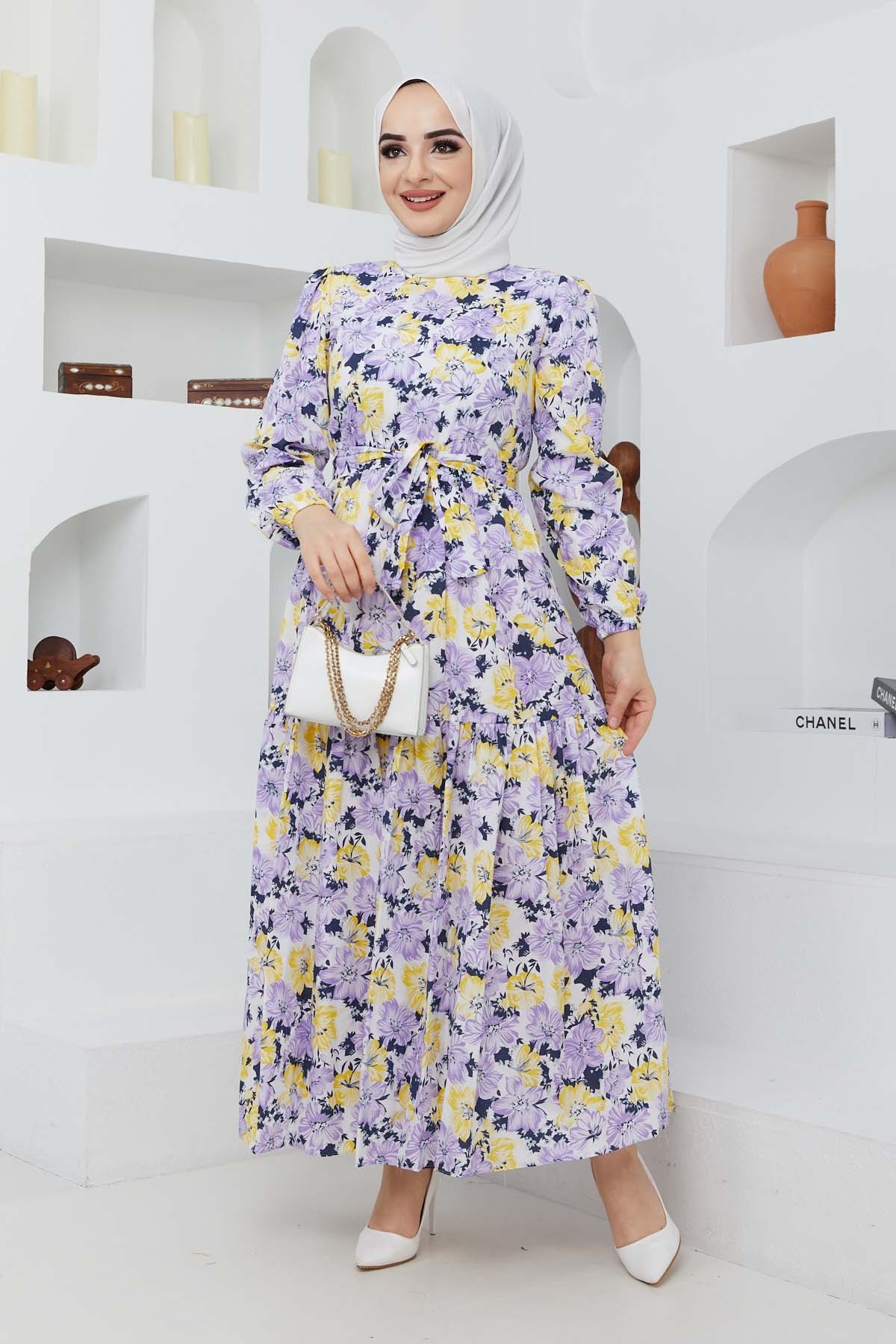 Cankız Çiçek Elbise - Lila